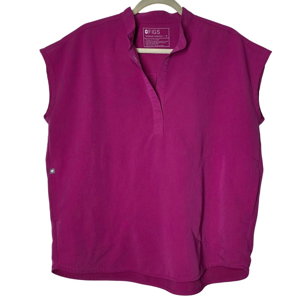 FIGS Technical Collection Scrub Top Medium Magenta Mandarin Collar WXXSW1003